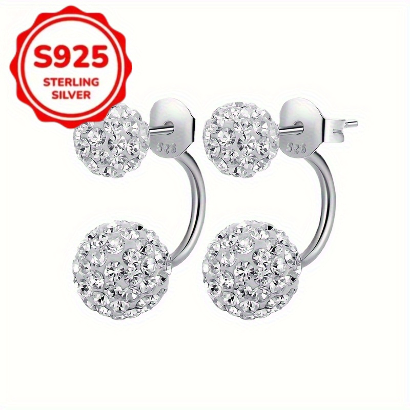 Women's S925 Silver Double Ear Stud Set, Sparkling Ball Studs